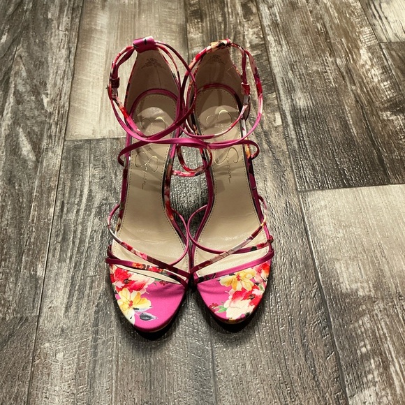 Jessica Simpson Vibrant Pink Floral Heels Size 8.5 - Picture 2 of 16